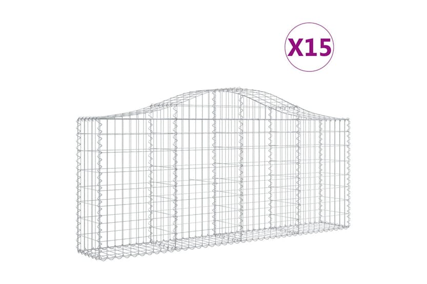 Vidaxl 3145422 Arched Gabion Baskets 15 Pcs 200x30x80/100 Cm Galvanised Iron