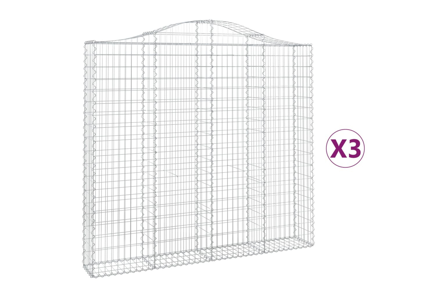 vidaXL 3145515 Arched Gabion Baskets 3 Pcs 200x30x180/200cm Galvanised Iron