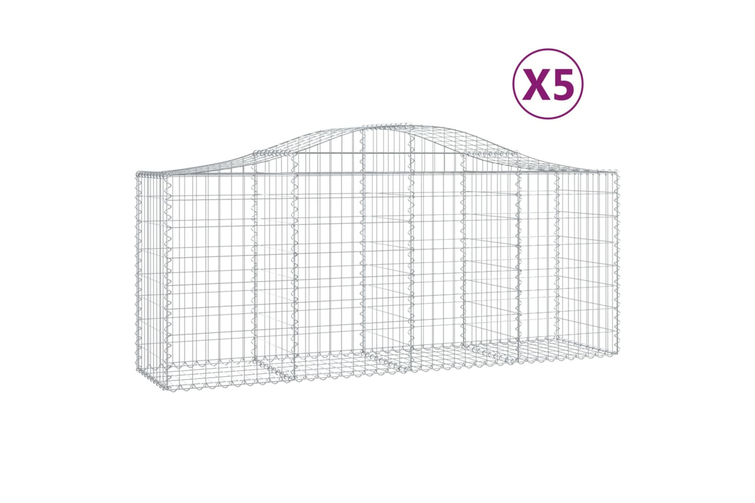 vidaXL 3145622 Arched Gabion Baskets 5 Pcs 200x50x80/100cm Galvanised Iron