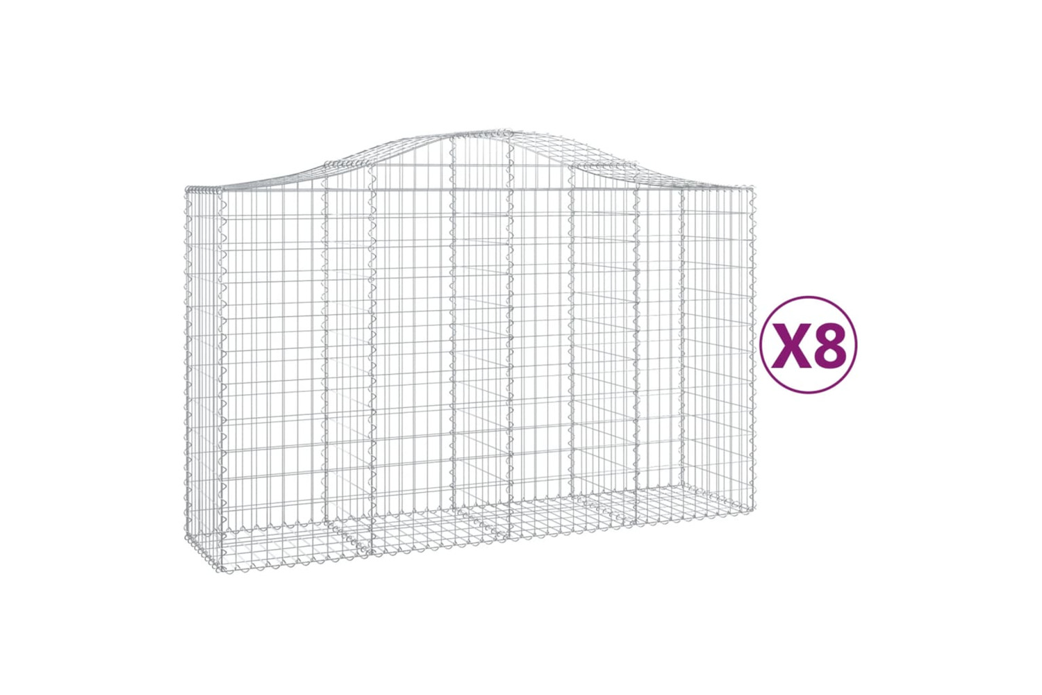 vidaXL 3145667 Arched Gabion Baskets 8 Pcs 200x50x120/140cm Galvanised Iron