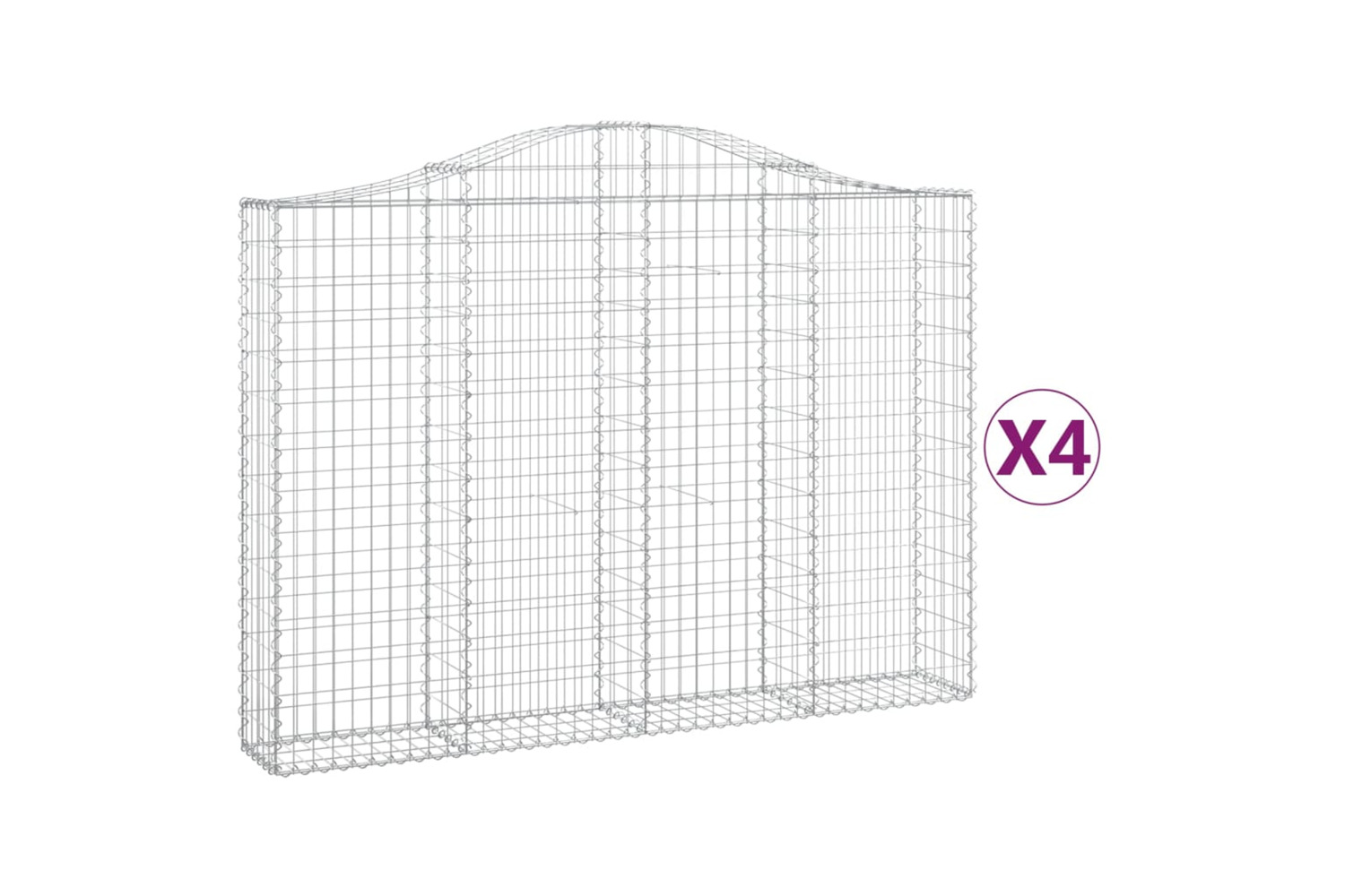 vidaXL 3145474 Arched Gabion Baskets 4 Pcs 200x30x140/160cm Galvanised Iron