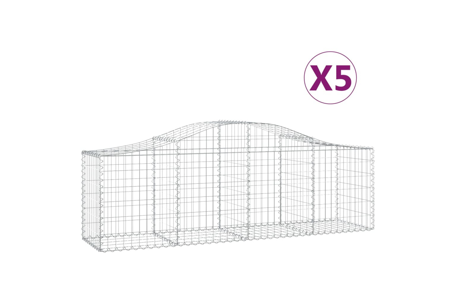 vidaXL 3145601 Arched Gabion Baskets 5 Pcs 200x50x60/80cm Galvanised Iron