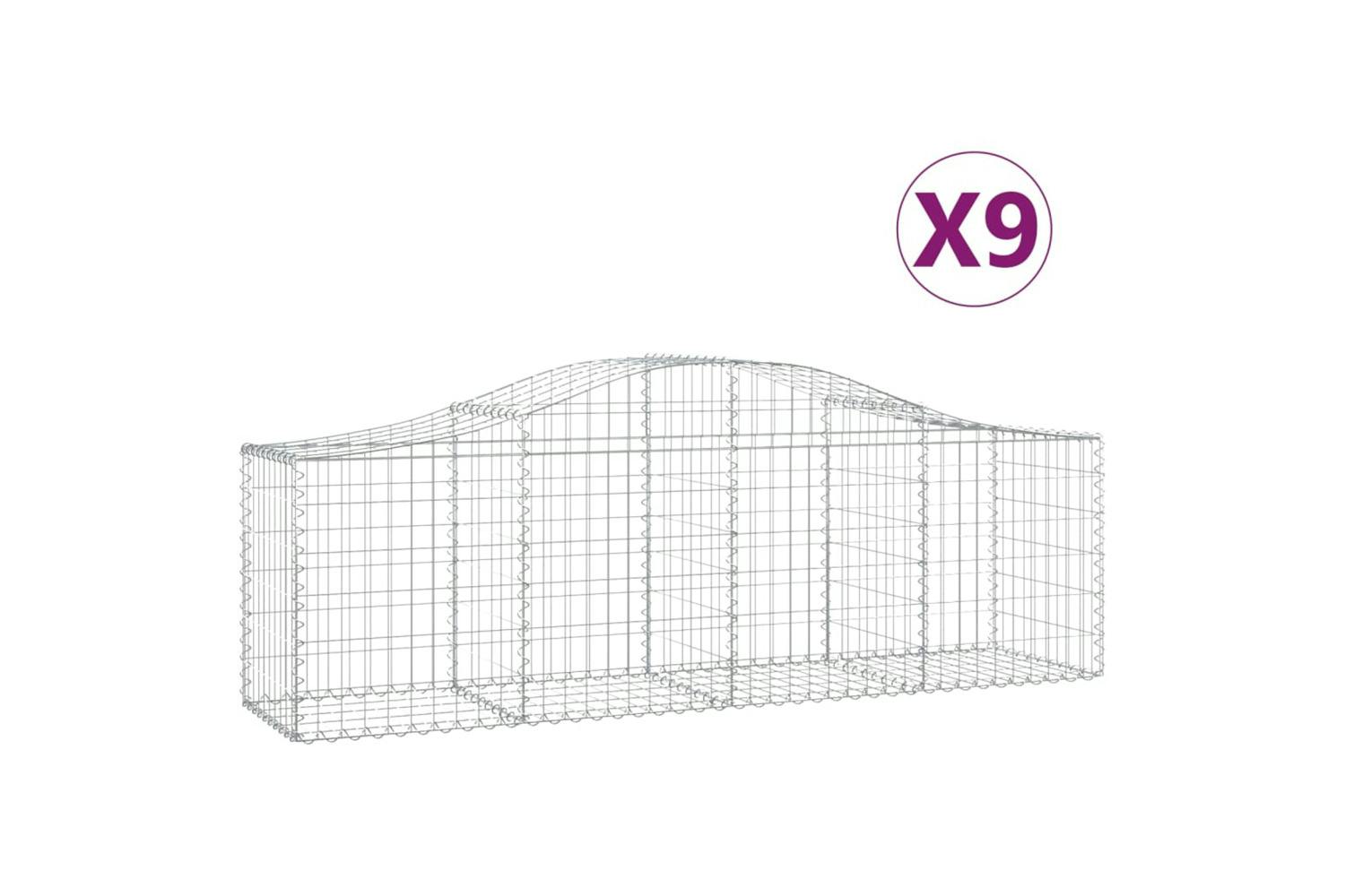 Vidaxl 3145605 Arched Gabion Baskets 9 Pcs 200x50x60/80 Cm Galvanised Iron