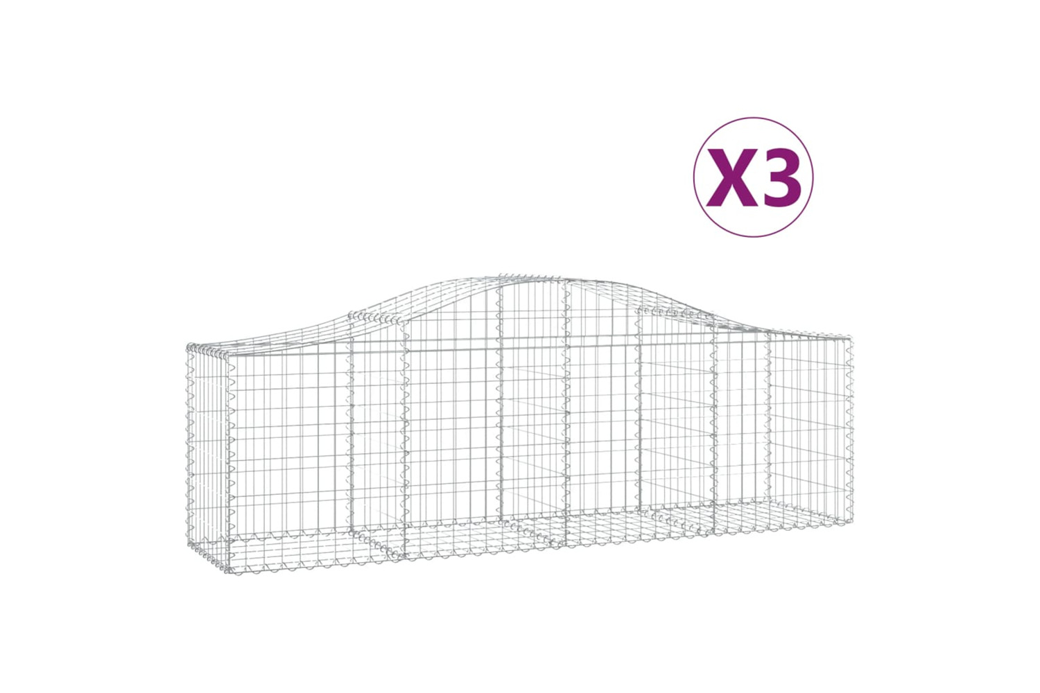 vidaXL 3145599 Arched Gabion Baskets 3 Pcs 200x50x60/80cm Galvanised Iron