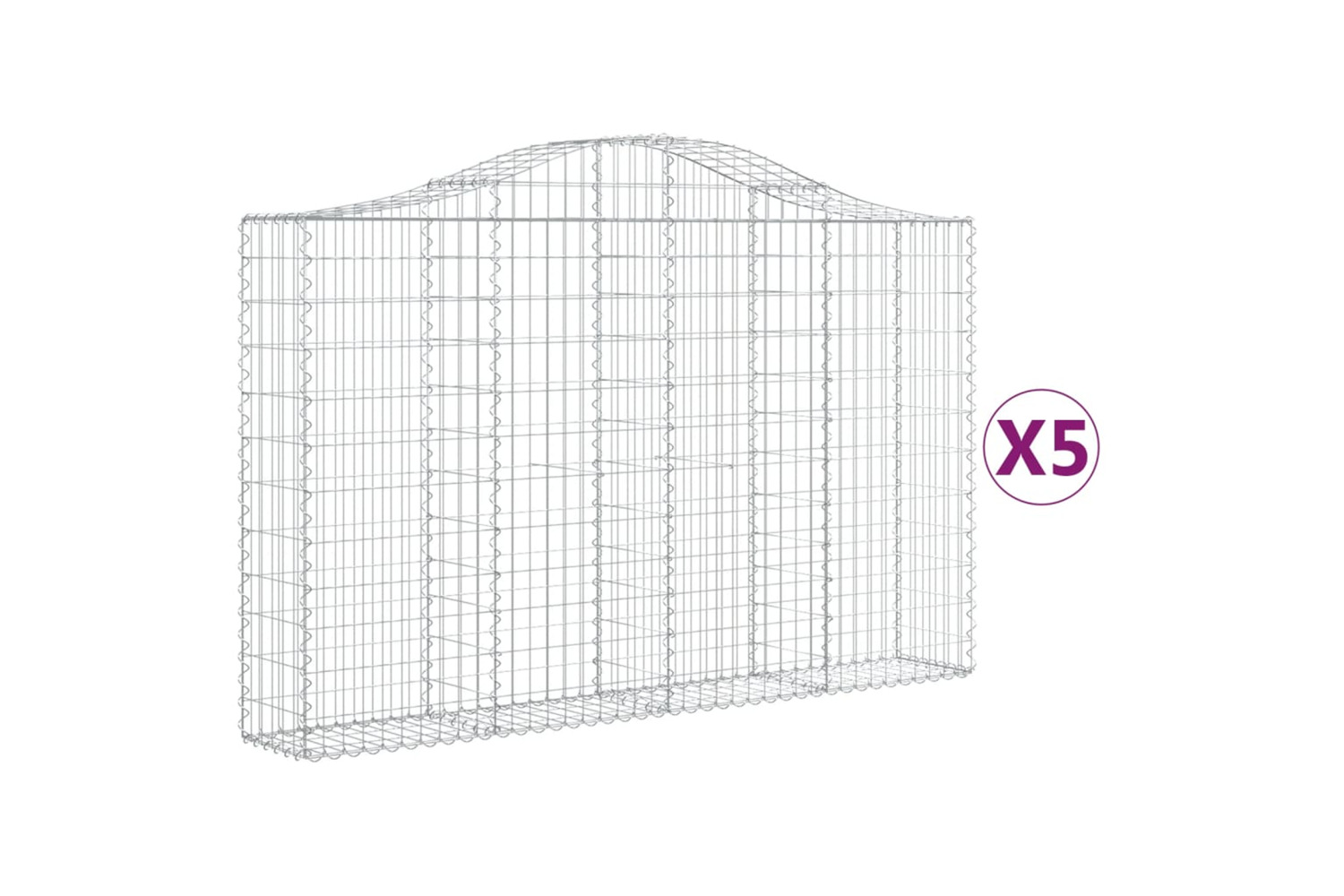 vidaXL 3145454 Arched Gabion Baskets 5 Pcs 200x30x120/140cm Galvanised Iron