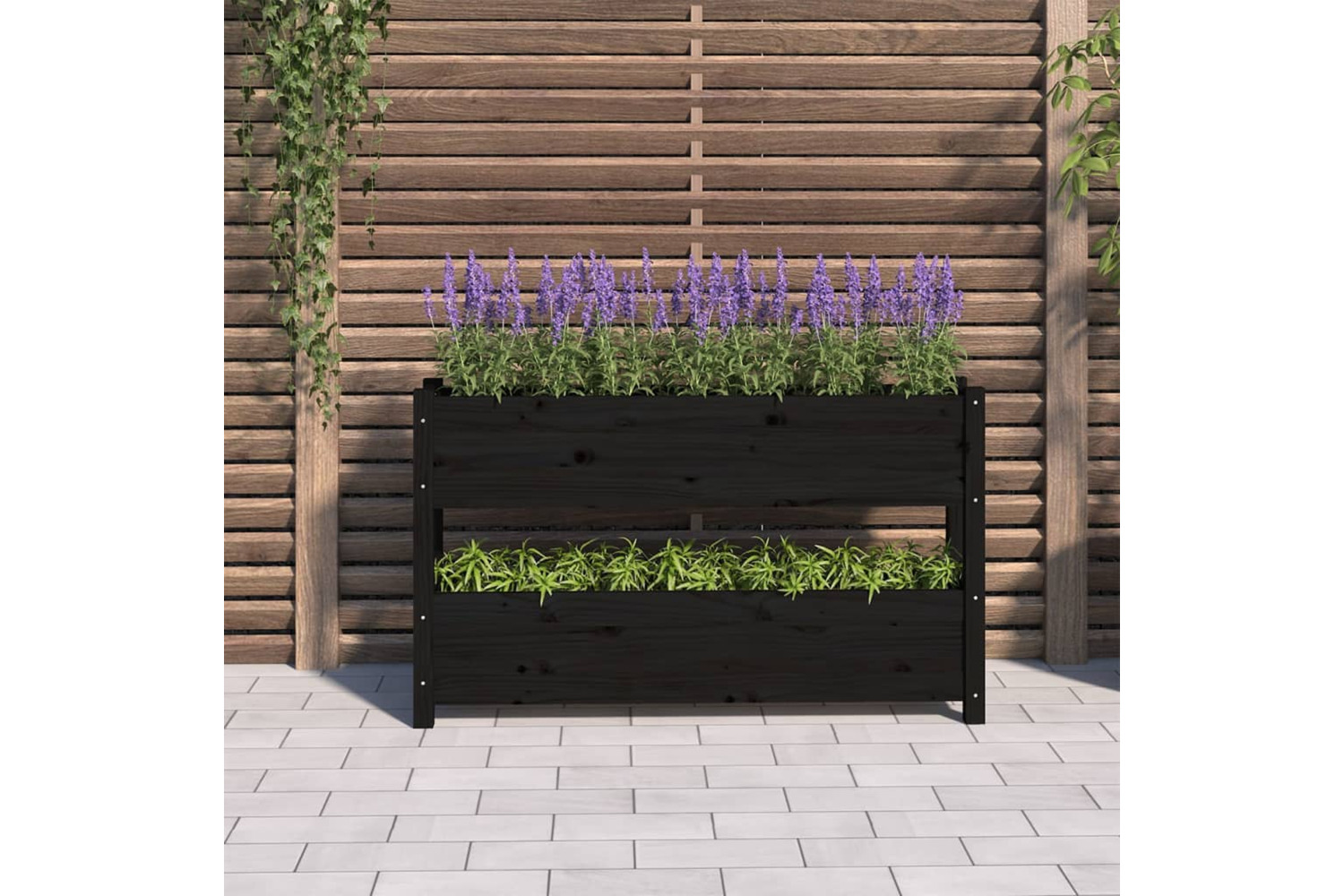 vidaXL 823931 Planter Black 112x25x66cm Solid Wood Pine