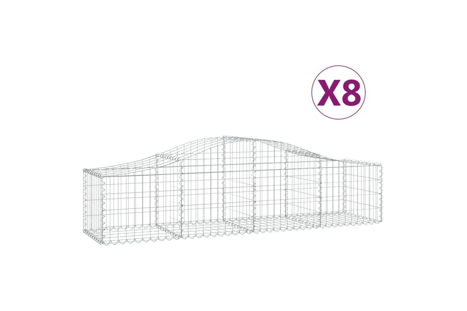 vidaXL 3145583 Arched Gabion Baskets 8 Pcs 200x50x40/60cm Galvanised Iron