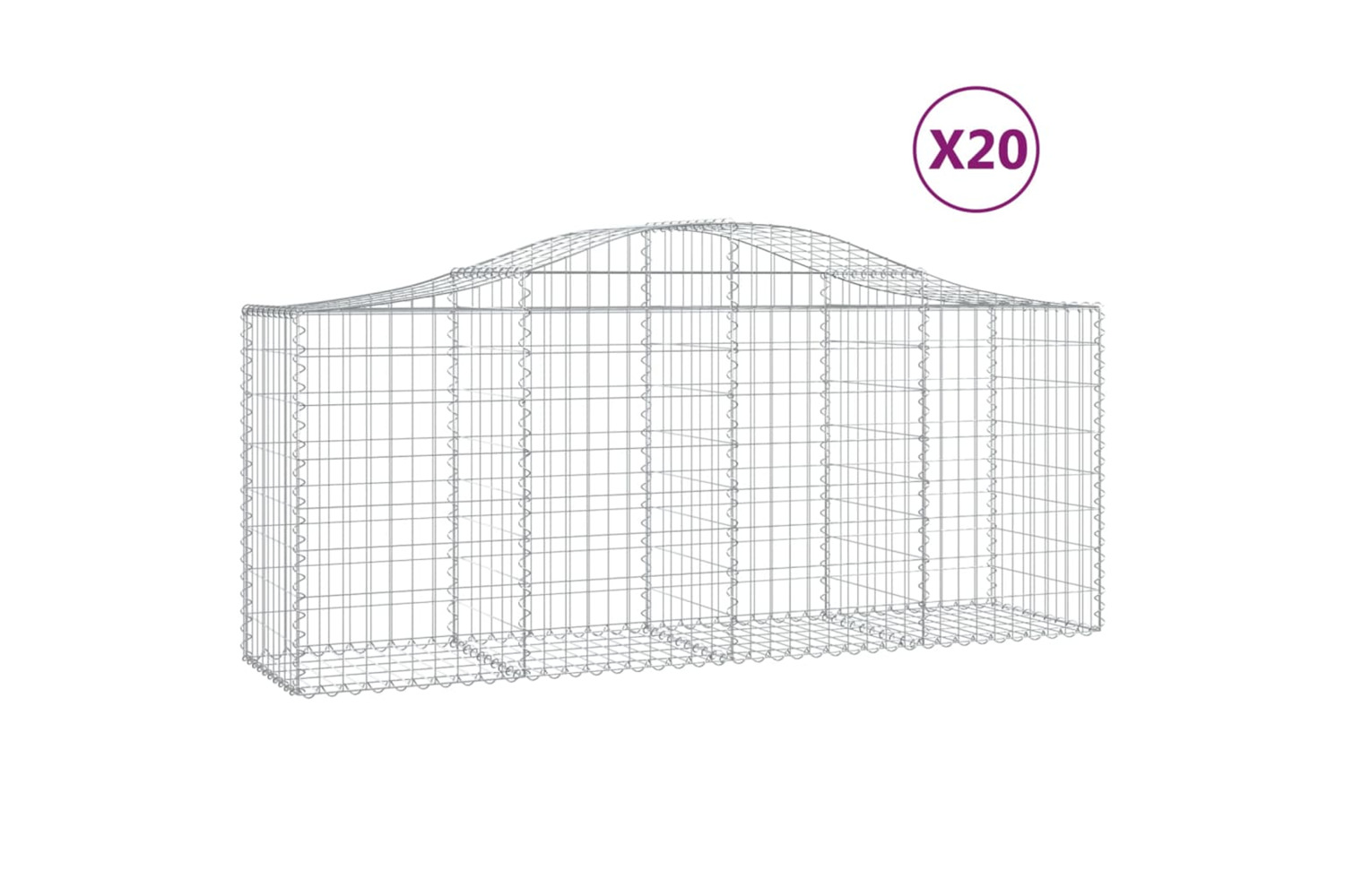vidaXL 3145634 Arched Gabion Baskets 20 Pcs 200x50x80/100cm Galvanised Iron