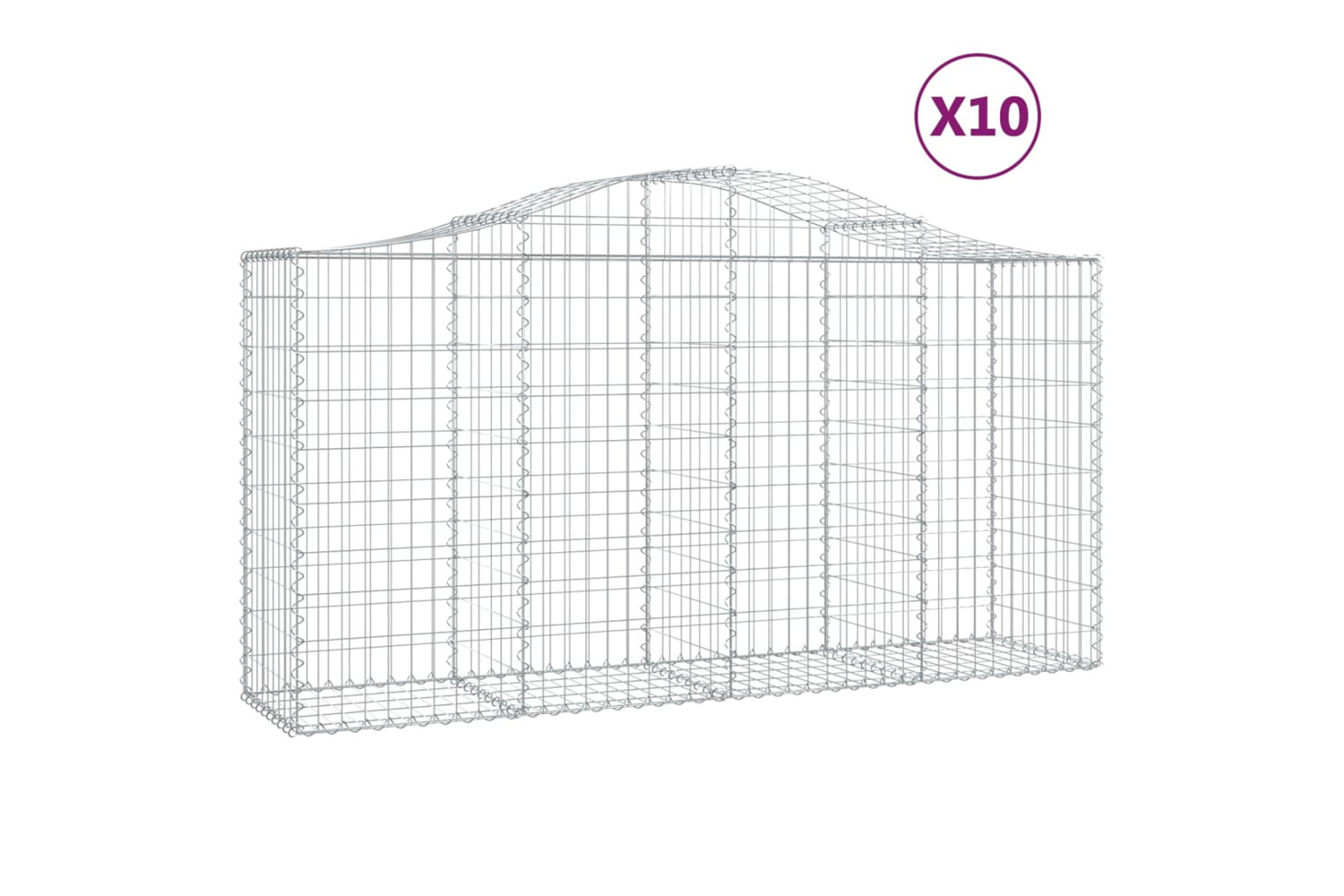 vidaXL 3145648 Arched Gabion Baskets 10 Pcs 200x50x100/120cm Galvanised Iron