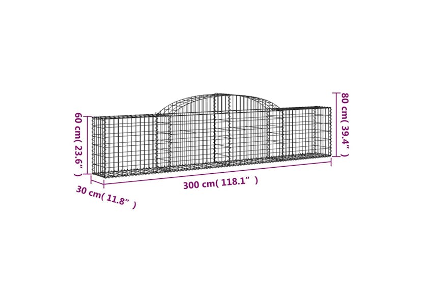 Vidaxl 3146491 Arched Gabion Baskets 8 Pcs 300x30x60/80 Cm Galvanised Iron