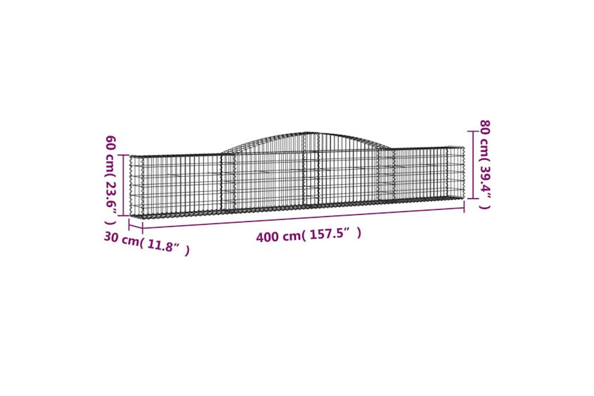 Vidaxl 3146847 Arched Gabion Baskets 9 Pcs 400x30x60/80 Cm Galvanised Iron