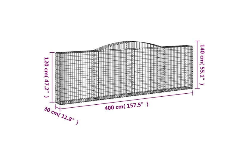 Vidaxl 3146879 Arched Gabion Baskets 2 Pcs 400x30x120/140 Cm Galvanised Iron