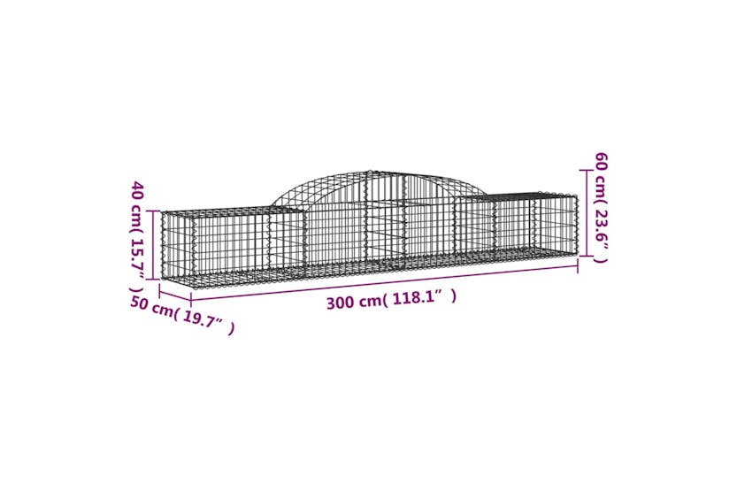 Vidaxl 3146652 Arched Gabion Baskets 7 Pcs 300x50x40/60 Cm Galvanised Iron