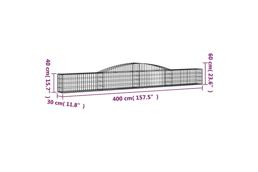 Vidaxl 3146831 Arched Gabion Baskets 6 Pcs 400x30x40/60 Cm Galvanised Iron