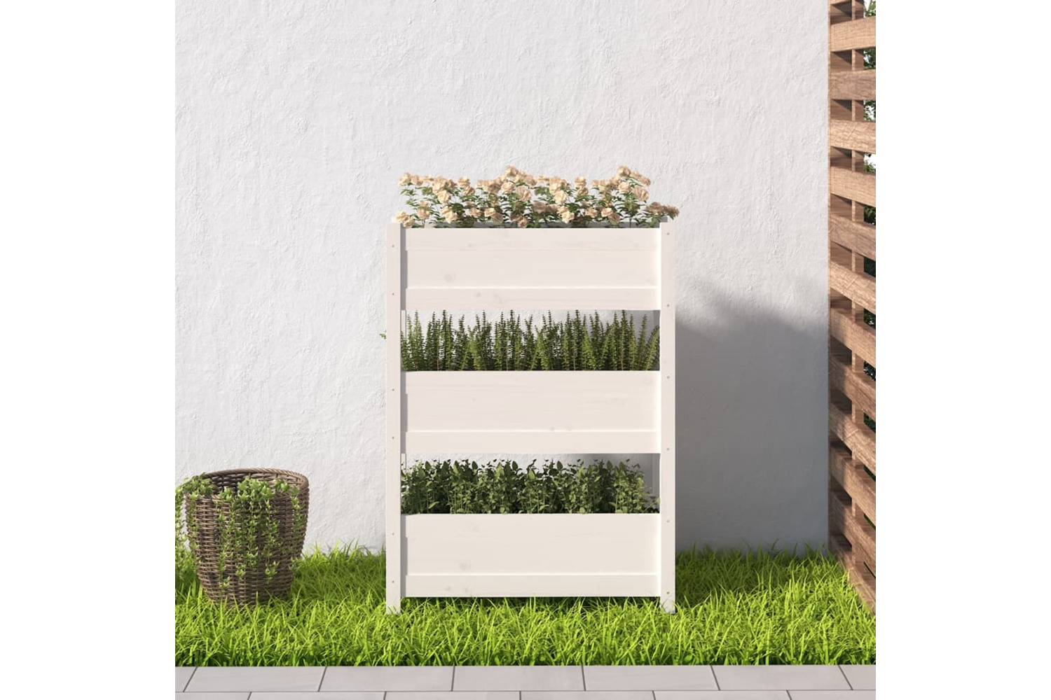 vidaXL 823935 Planter White 77x25x104.5cm Solid Wood Pine