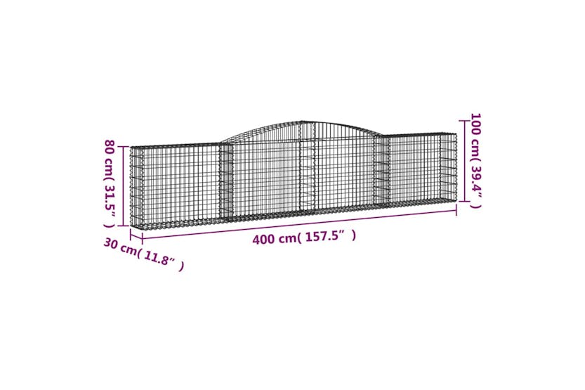 Vidaxl 3146857 Arched Gabion Baskets 6 Pcs 400x30x80/100 Cm Galvanised Iron