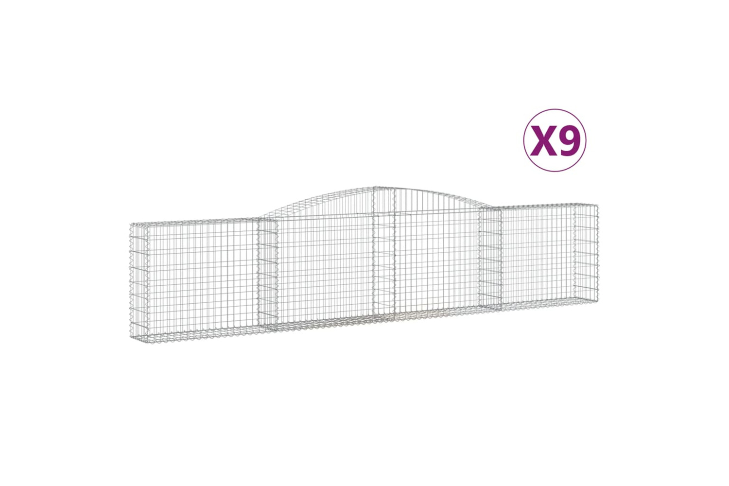 vidaXL 3146860 Arched Gabion Baskets 9 Pcs 400x30x80/100cm Galvanised Iron