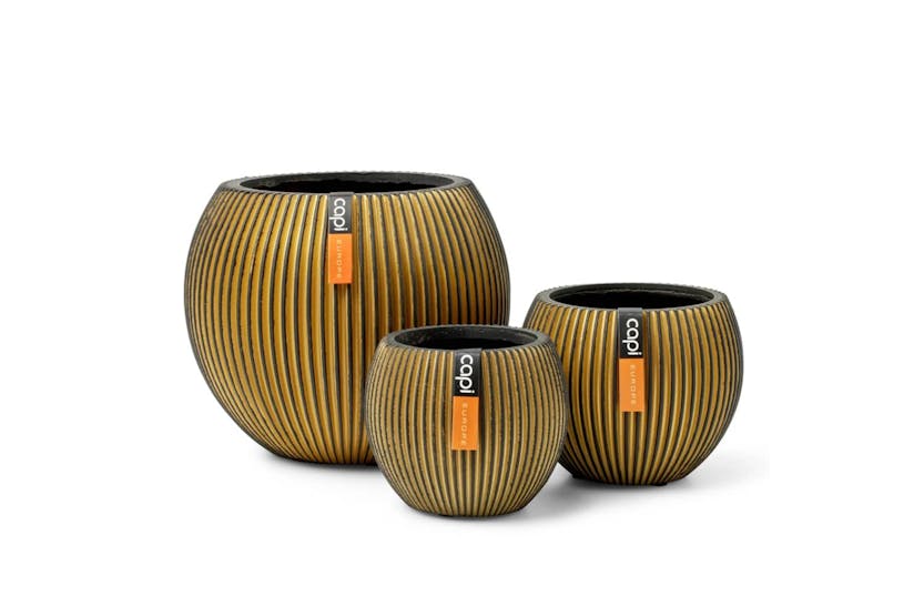 Capi 445502 3 Piece Ball Vase Set Groove Gold