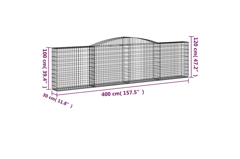 Vidaxl 3146866 Arched Gabion Baskets 2 Pcs 400x30x100/120 Cm Galvanised Iron