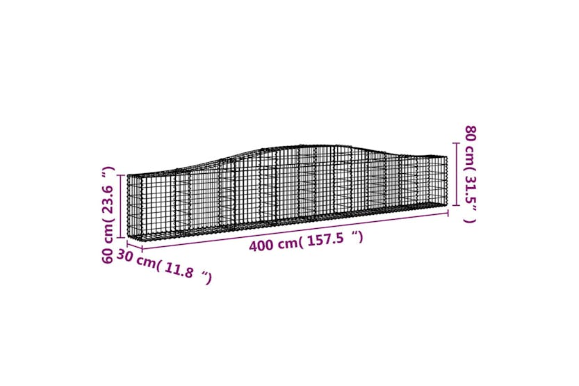 Vidaxl 3145801 Arched Gabion Baskets 3 Pcs 400x30x60/80 Cm Galvanised Iron