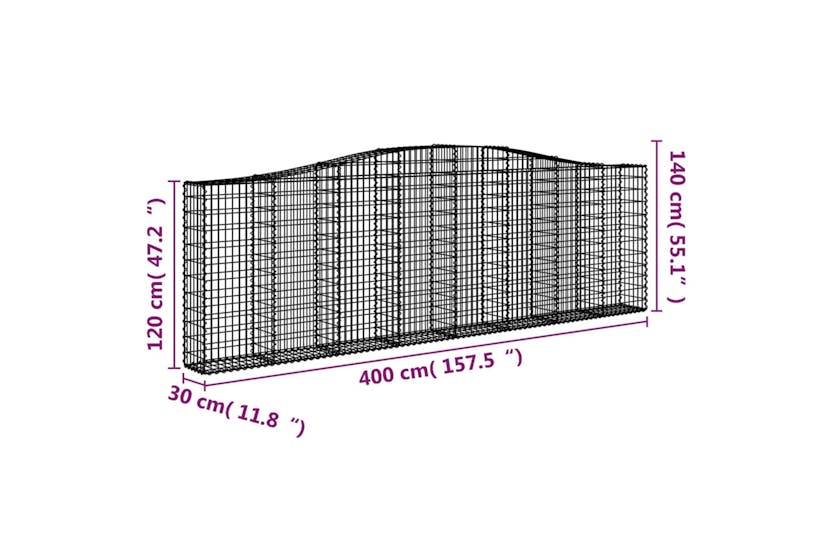 Vidaxl 3145839 Arched Gabion Baskets 2 Pcs 400x30x120/140 Cm Galvanised Iron