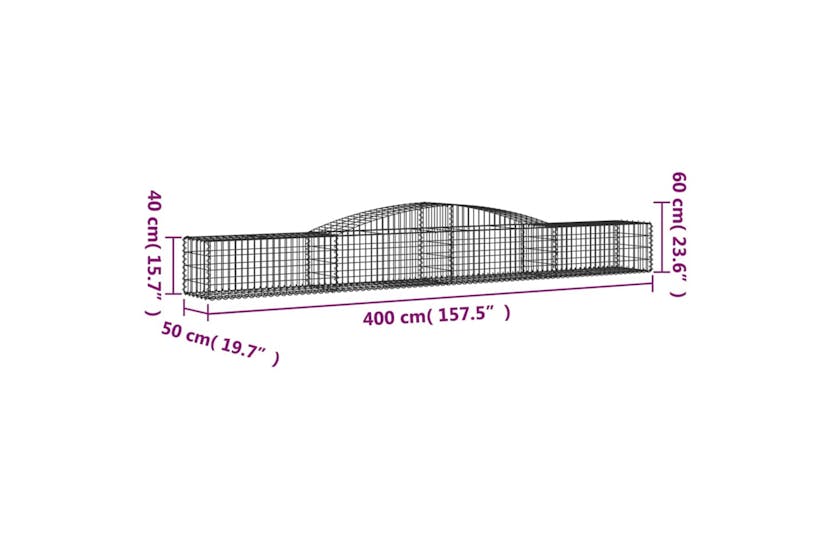 Vidaxl 3146962 Arched Gabion Baskets 7 Pcs 400x50x40/60 Cm Galvanised Iron