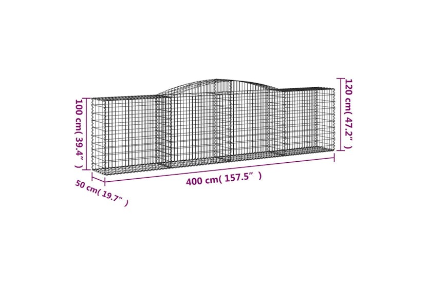 Vidaxl 3147002 Arched Gabion Baskets 8 Pcs 400x50x100/120 Cm Galvanised Iron