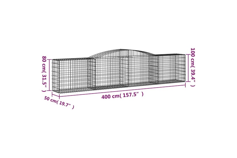 Vidaxl 3146987 Arched Gabion Baskets 6 Pcs 400x50x80/100 Cm Galvanised Iron