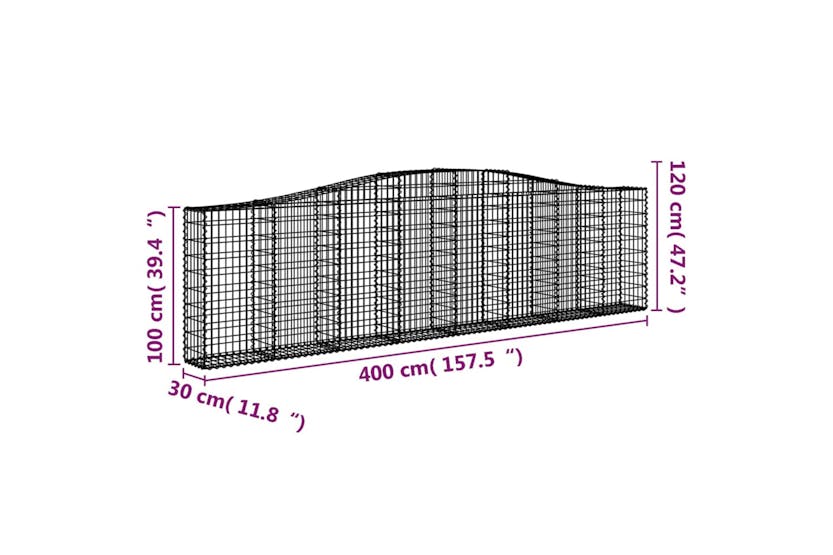 Vidaxl 3145831 Arched Gabion Baskets 7 Pcs 400x30x100/120 Cm Galvanised Iron