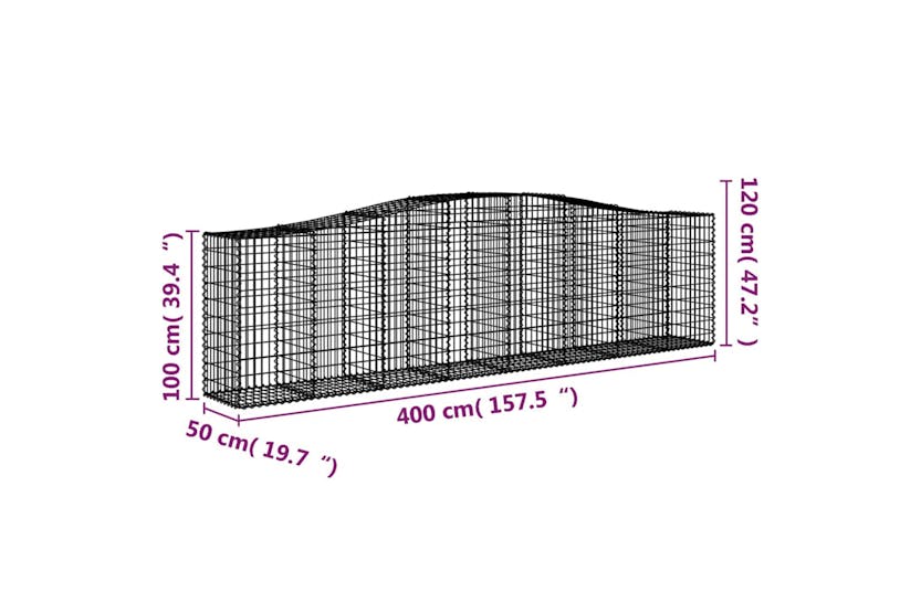 Vidaxl 3145956 Arched Gabion Baskets 2 Pcs 400x50x100/120 Cm Galvanised Iron