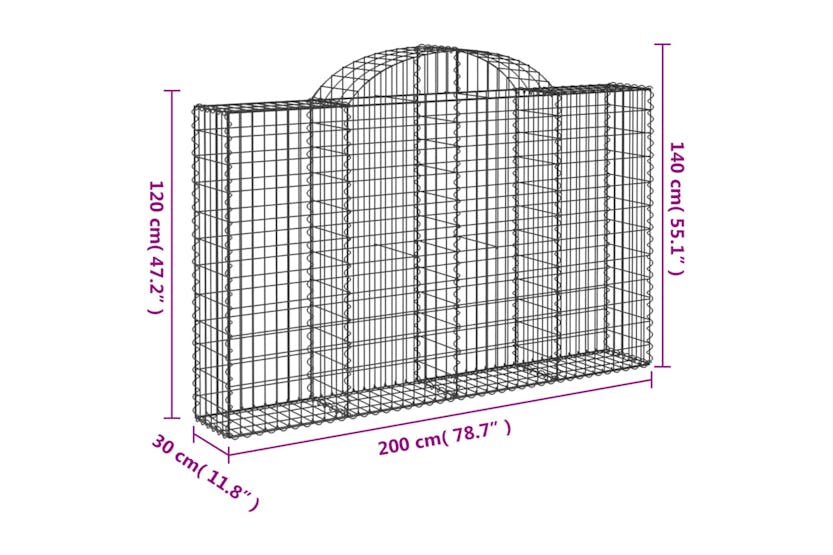 Vidaxl 3146135 Arched Gabion Baskets 6 Pcs 200x30x120/140 Cm Galvanised Iron