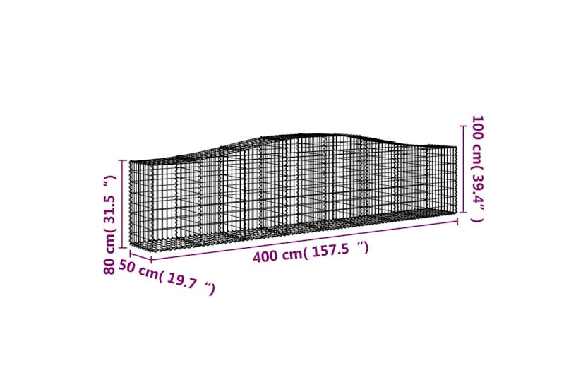 Vidaxl 3145951 Arched Gabion Baskets 10 Pcs 400x50x80/100 Cm Galvanised Iron