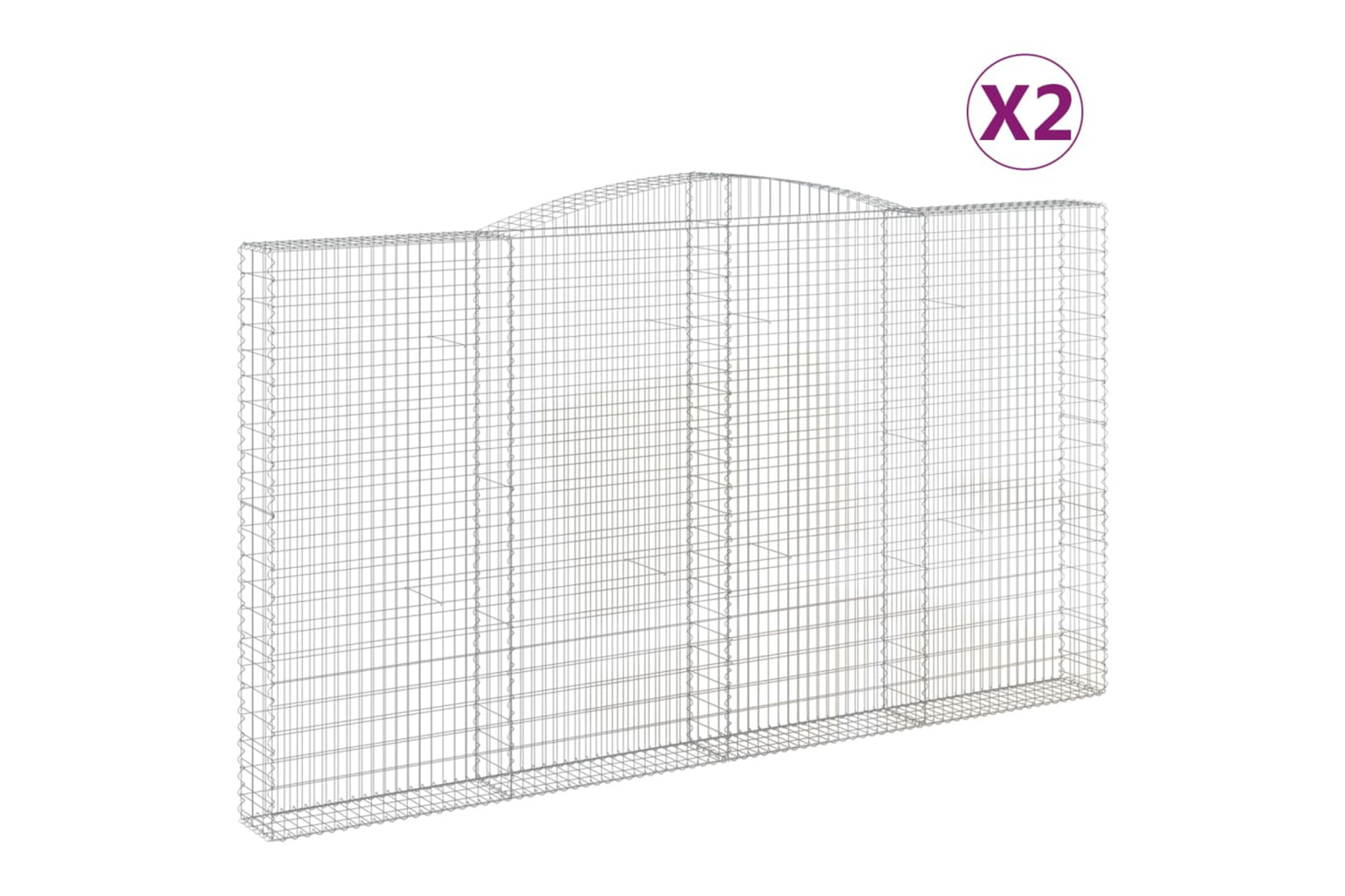vidaXL 3146944 Arched Gabion Baskets 2 Pcs 400x30x220/240cm Galvanised Iron