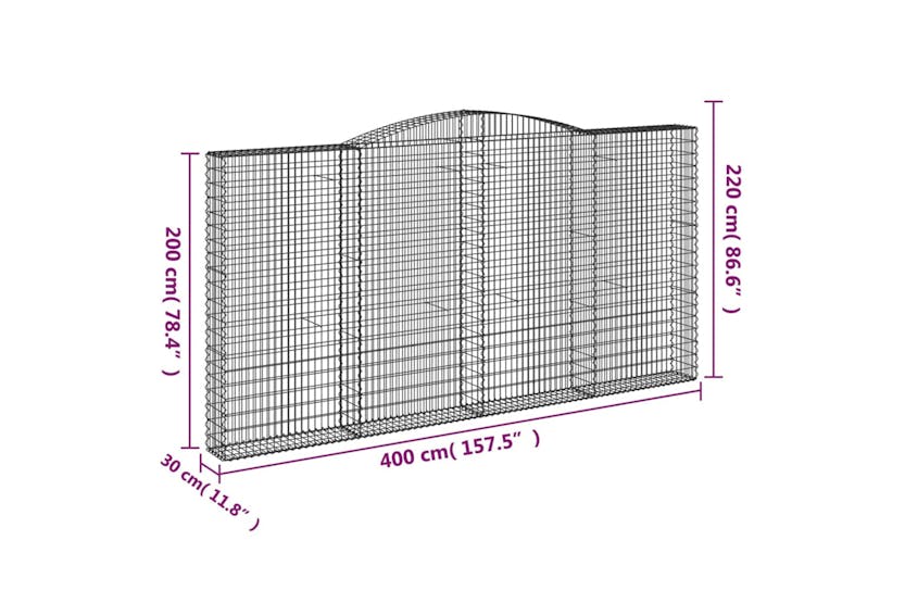 Vidaxl 3146931 Arched Gabion Baskets 2 Pcs 400x30x200/220 Cm Galvanised Iron