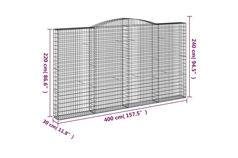 Vidaxl 3146944 Arched Gabion Baskets 2 Pcs 400x30x220/240 Cm Galvanised Iron