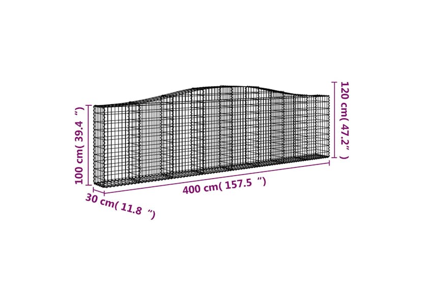 Vidaxl 3145835 Arched Gabion Baskets 15 Pcs 400x30x100/120 Cm Galvanised Iron