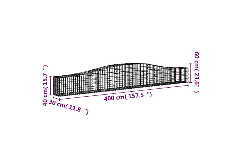 Vidaxl 3145789 Arched Gabion Baskets 4 Pcs 400x30x40/60 Cm Galvanised Iron