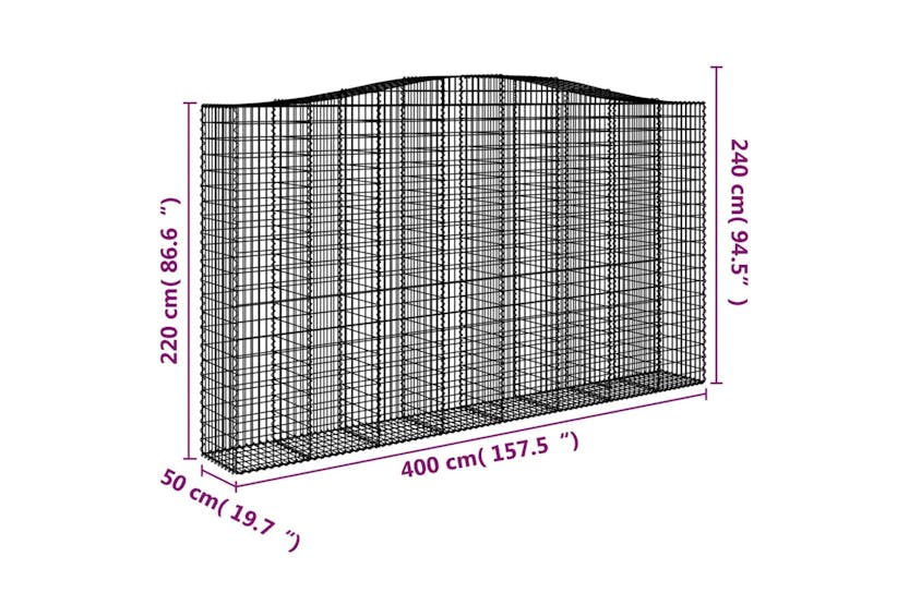 Vidaxl 3146034 Arched Gabion Baskets 2 Pcs 400x50x220/240 Cm Galvanised Iron