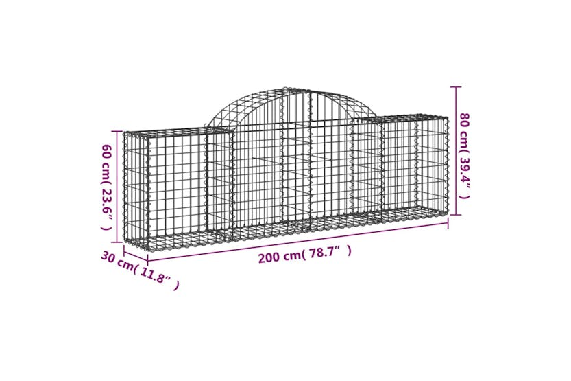 Vidaxl 3146070 Arched Gabion Baskets 4 Pcs 200x30x60/80 Cm Galvanised Iron