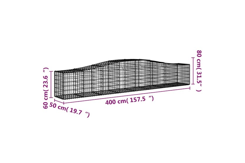 Vidaxl 3145933 Arched Gabion Baskets 5 Pcs 400x50x60/80 Cm Galvanised Iron