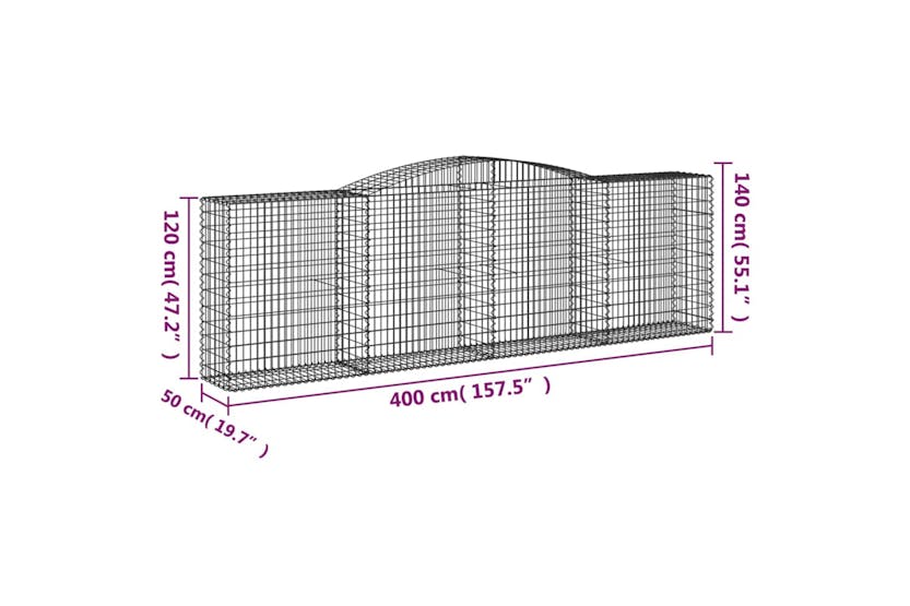 Vidaxl 3147013 Arched Gabion Baskets 6 Pcs 400x50x120/140 Cm Galvanised Iron