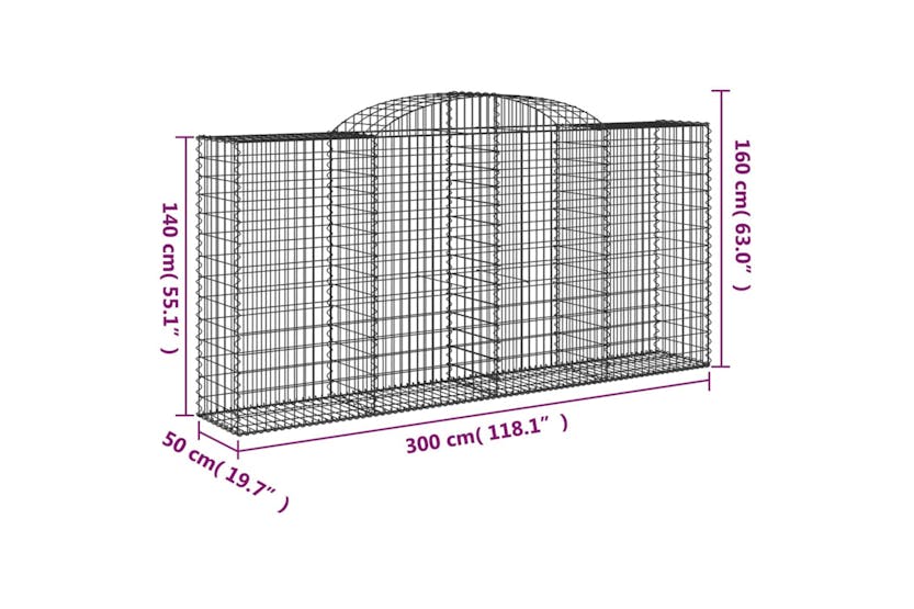 Vidaxl 3146737 Arched Gabion Baskets 2 Pcs 300x50x140/160 Cm Galvanised Iron