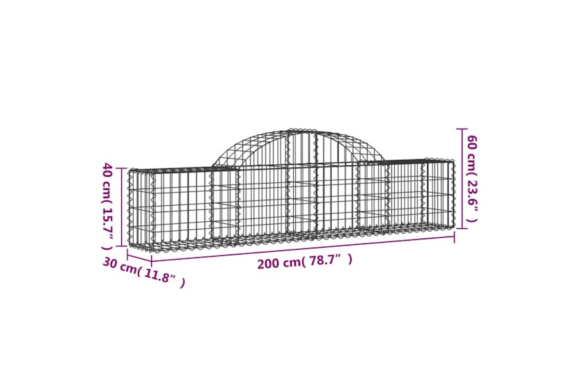 Vidaxl 3146048 Arched Gabion Baskets 3 Pcs 200x30x40/60 Cm Galvanised Iron