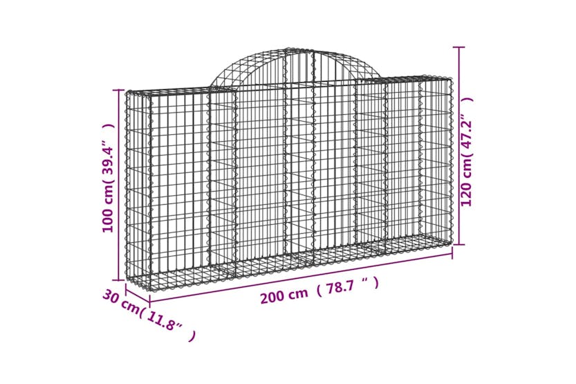 Vidaxl 3146116 Arched Gabion Baskets 8 Pcs 200x30x100/120 Cm Galvanised Iron