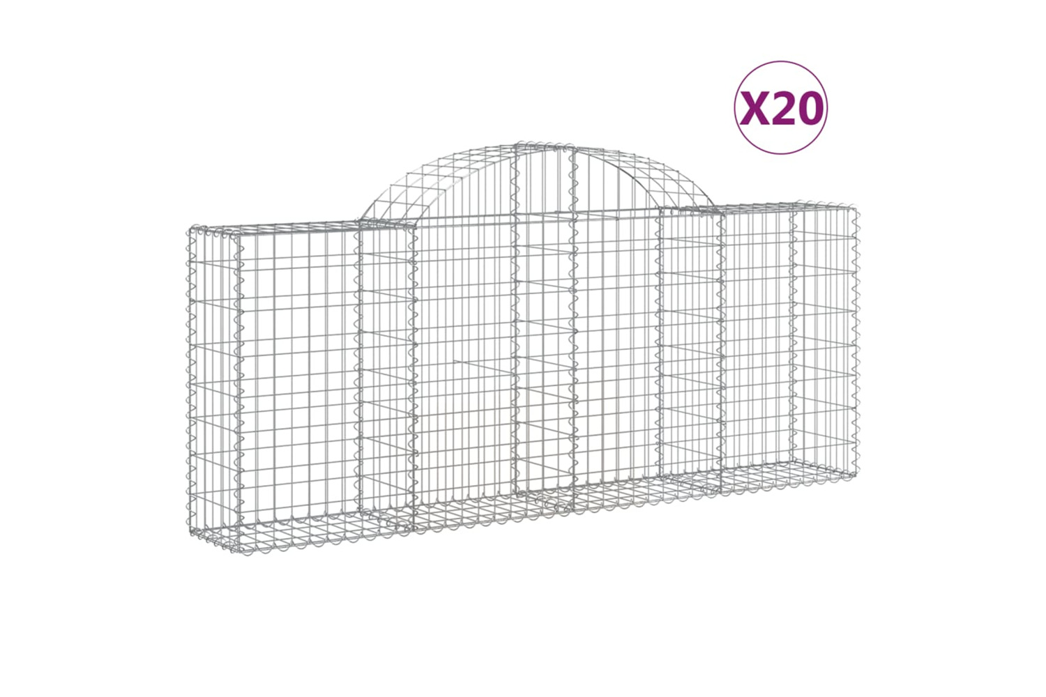 vidaXL 3146104 Arched Gabion Baskets 20 Pcs 200x30x80/100cm Galvanised Iron