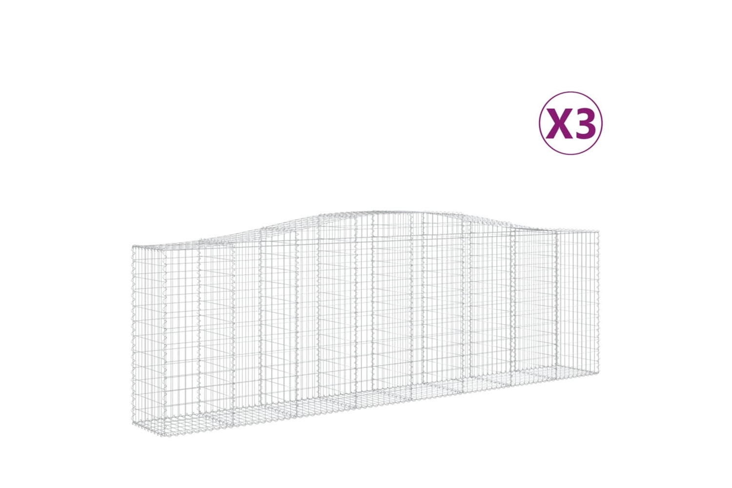 vidaXL 3145970 Arched Gabion Baskets 3 Pcs 400x50x120/140cm Galvanised Iron