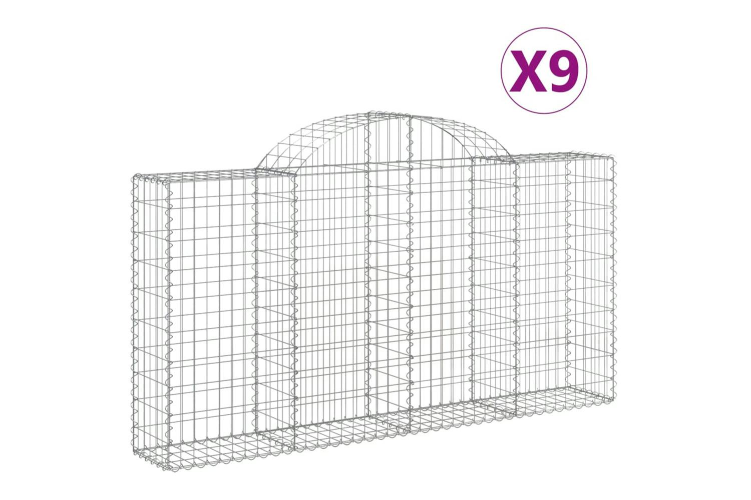 Vidaxl 3146117 Arched Gabion Baskets 9 Pcs 200x30x100/120 Cm Galvanised Iron