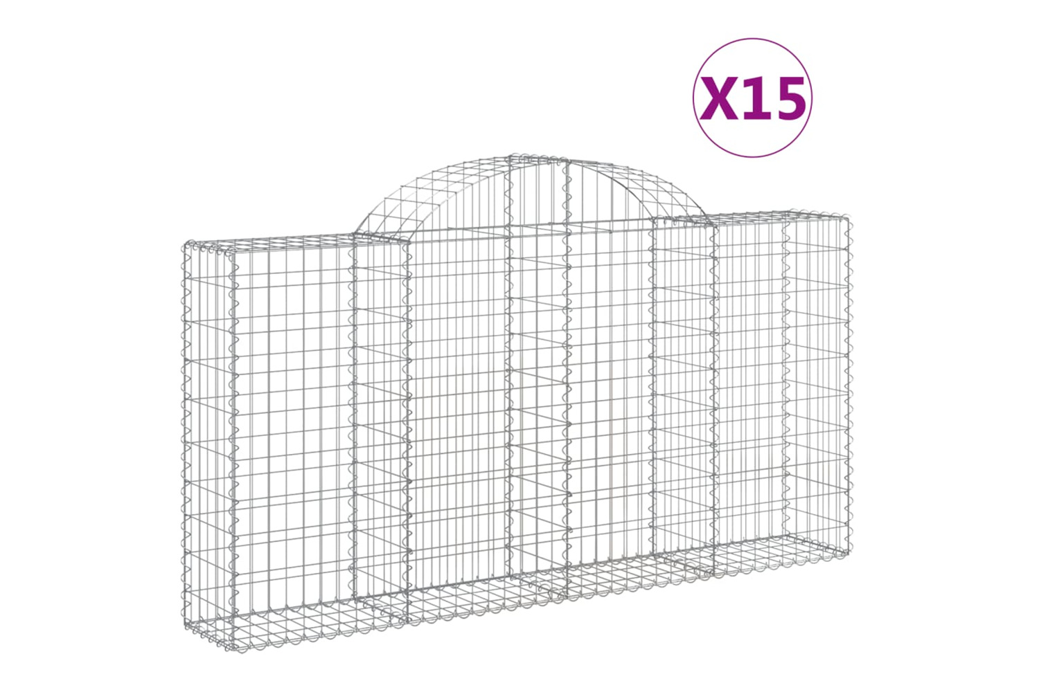 vidaXL 3146123 Arched Gabion Baskets 15 Pcs 200x30x100/120cm Galvanised Iron