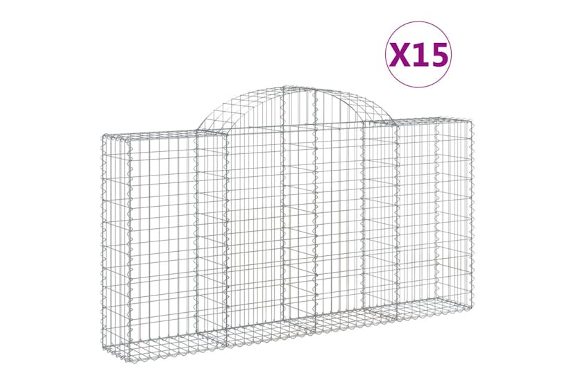 Vidaxl 3146123 Arched Gabion Baskets 15 Pcs 200x30x100/120 Cm Galvanised Iron