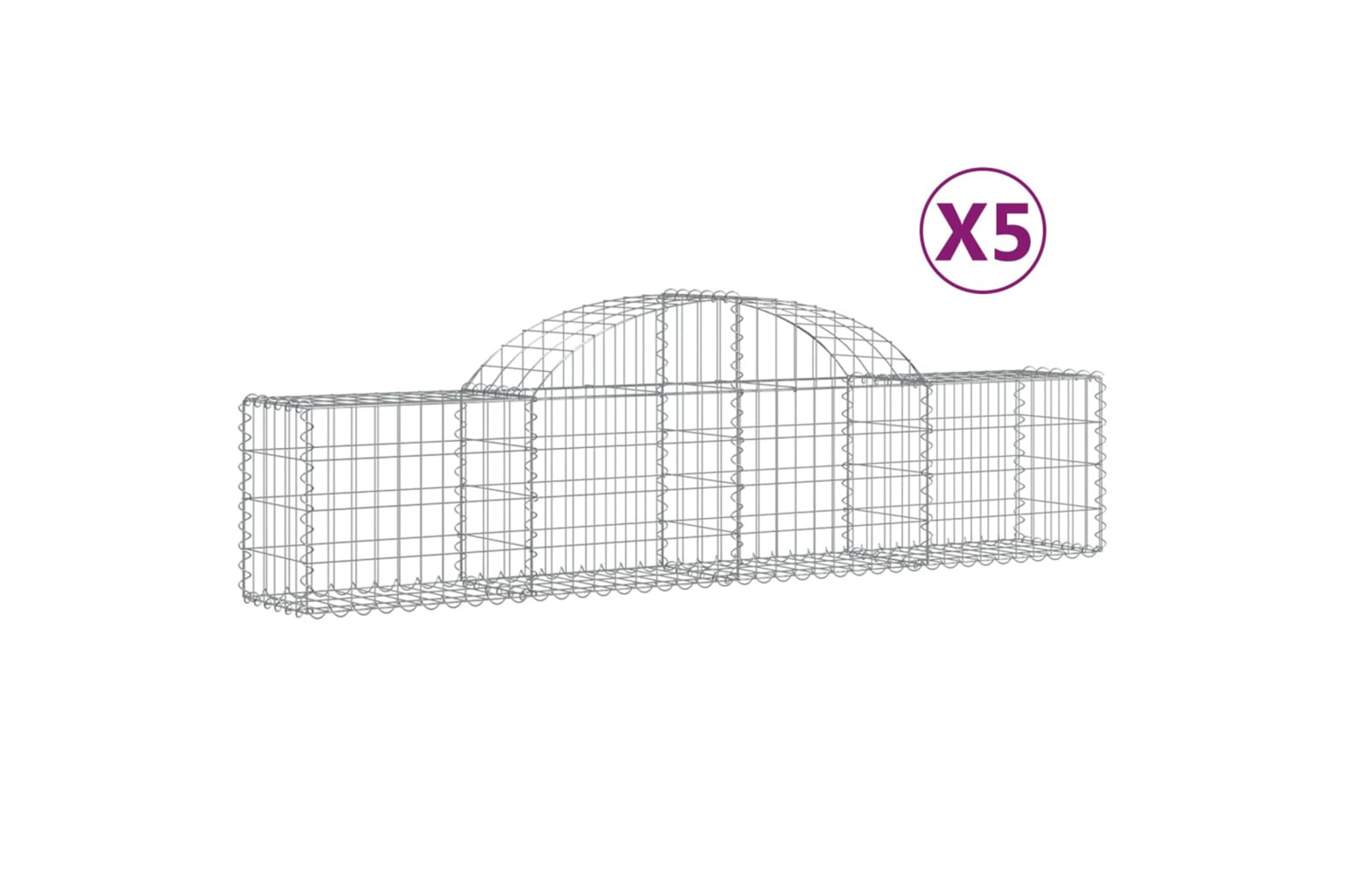 vidaXL 3146050 Arched Gabion Baskets 5 Pcs 200x30x40/60cm Galvanised Iron